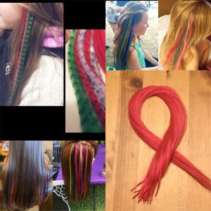 Colored hair extensions and tinsel