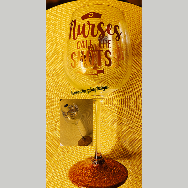 Nurse Bedazzled/Glitter Wine Glass